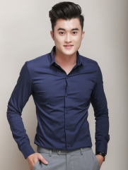 Áo Sơ Mi Hàn Quốc Xanh Dương Đậm ASM779