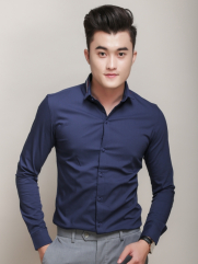 Áo Sơ Mi Hàn Quốc Xanh Dương Đậm ASM779