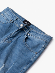 Quần Jeans Rách Thêu Chéo Form Regular QJ075 Màu Xanh