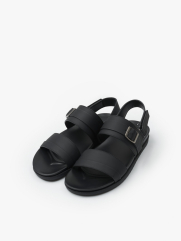 Dép sandal quai ngang da Microfiber đế TPR - DE005 Màu Đen