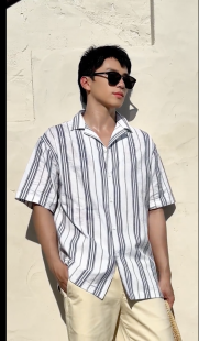 Áo Sơ Mi Linen Sọc Tay Ngắn Form Loose SM148