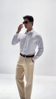 Áo Sơ Mi Vải Bamboo Thêu Gentlemen Ở Măng Séc Form Slimfit SM155 Màu Trắng