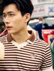 Áo Polo Sọc Cổ Tim In Logo Tròn 4M Ở Ngực Form Slimfit PO151 Sọc Nâu