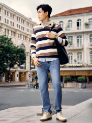 Áo Rugby Shirt Sọc Ngang In Logo Preppy Heritage Ở Ngực Form Regular PO150 Sọc Xanh Đen