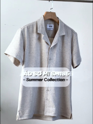Áo Sơ Mi Linen Xám Thêu Hình Mỏ Neo 4M Form Regular SM186 Màu Xám