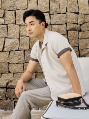 Áo Sơ Mi Linen Xám Thêu Hình Mỏ Neo 4M Form Regular SM186 Màu Xám