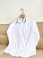 Áo Sơ Mi Thêu 2 Sọc Lá Cổ Form Slimfit SM160