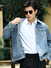 Áo Khoác Jean Trơn Túi Hộp 2 Bên Form Regular AK077 Màu Xanh Biển Đậm