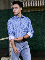 Áo Sơ Mi Caro Cool-X Form Slimfit SM192 Caro Xanh Biển