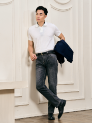 Quần Jean Rã Diễu Trang Trí Thêu 4M Form Regular QJ121 Màu Xám