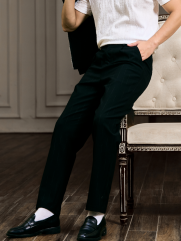 Quần Tây Sọc Vải Rayon Lưng Thun Form Regular QT072 Màu Sọc Đen