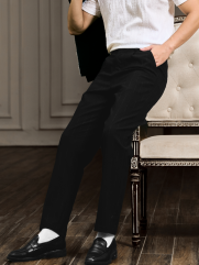 Quần Tây Sọc Vải Rayon Lưng Thun Form Regular QT072 Màu Sọc Đen