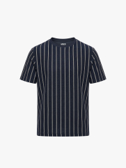 Áo Thun Sọc Cổ Tròn Thêu Cánh Buồm Form Regular AT192 Sọc Xanh Đen