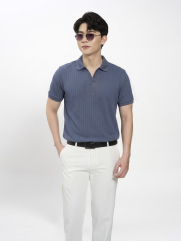 Áo Polo Sọc Chìm Cổ V Form Regular PO189 Màu Xanh Đá