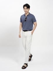 Áo Polo Sọc Chìm Cổ V Form Regular PO189 Màu Xanh Đá