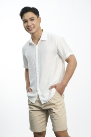 Áo Sơ Mi Linen Xước Ngắn Tay Form Regular SM203 Màu Trắng