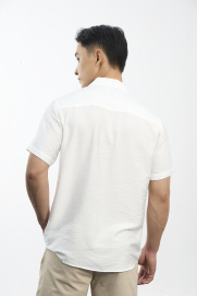 Áo Sơ Mi Linen Xước Ngắn Tay Form Regular SM203 Màu Trắng