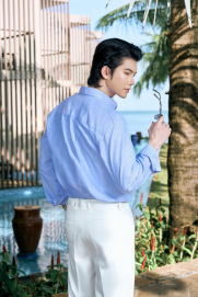 Áo Sơ Mi Oxford Sọc Cổ Button - Down Form Regular SM207 Sọc Xanh Biển
