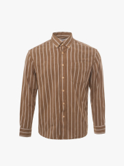 Áo Sơ Mi Sọc Cổ Button Down Form Relaxed SM212 Màu Nâu