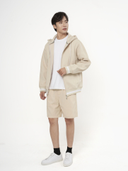 Áo Hoodie Phối Bo Sọc Thêu Logo Sọc Ở Cổ Tay Form Regular AH007 Màu Be