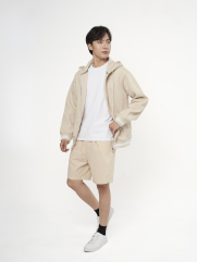 Áo Hoodie Phối Bo Sọc Thêu Logo Sọc Ở Cổ Tay Form Regular AH007 Màu Be