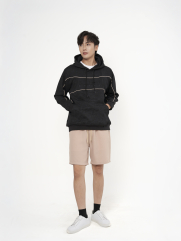 Áo Hoodie Vải Loang Rã Phối Viền Lé In Dập Nổi Preppy Form Regular AH008 Màu Đen