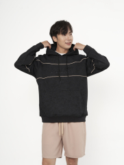 Áo Hoodie Vải Loang Rã Phối Viền Lé In Dập Nổi Preppy Form Regular AH008 Màu Đen