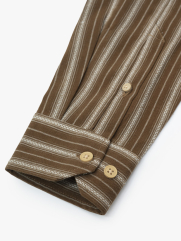 Áo Sơ Mi Sọc Cổ Button Down Form Relaxed SM212 Màu Nâu