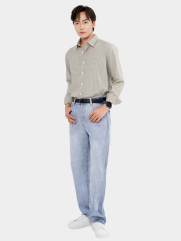 Quần Jeans Thêu 3 Sọc Ở Túi Form Straight QJ128 Màu Xanh