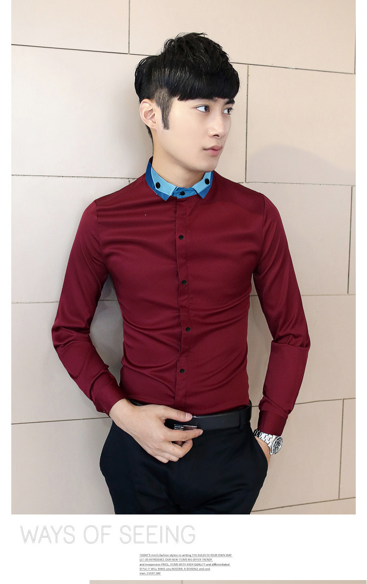 Áo sơ mi đỏ đô phối cổ asm561 - 1