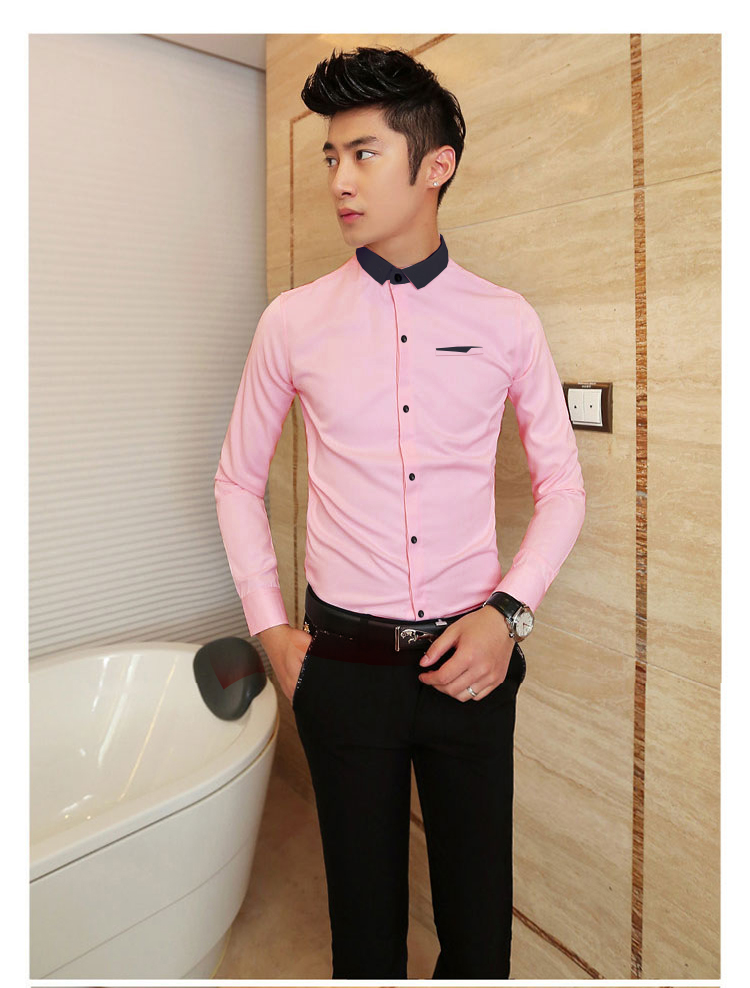 Áo sơ mi hồng phối cổ xanh đen asm557 - 1
