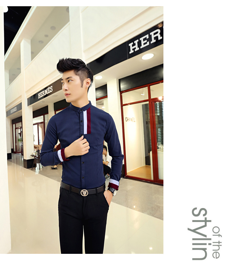 Áo sơ mi phối sọc xanh đen asm577 - 1