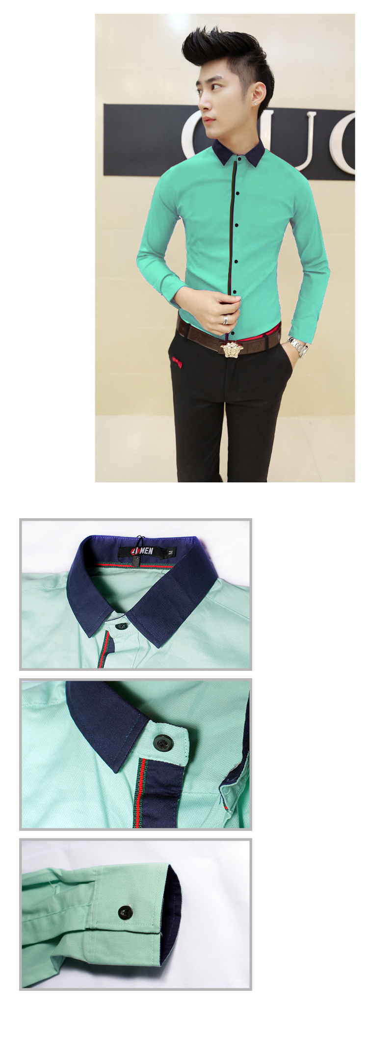 Áo sơ mi xanh bạc hà phối cổ asm589 - 1