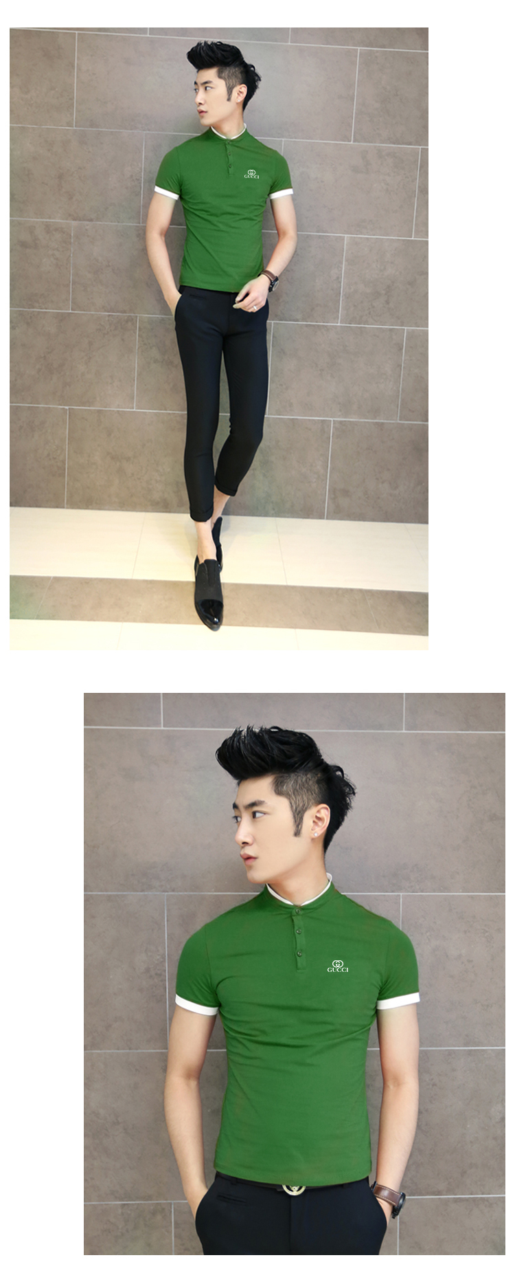 Áo thun có cổ gucci xanh lá cây at528 - 1