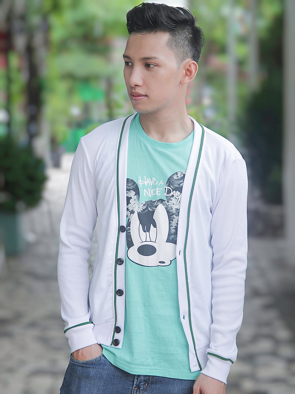 Áo khoác cardigan trắng ac085 - 1