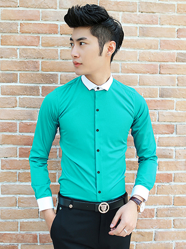 Áo sơ mi xanh ngọc đậm phối cổ asm647 - 1