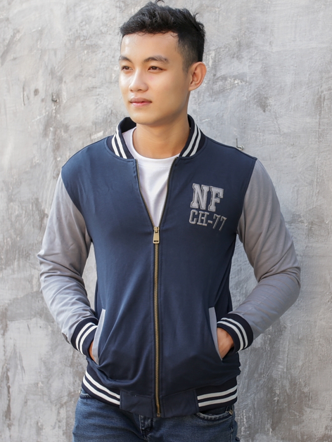 Áo khoác bomber nỉ xanh đen ak179 - 1