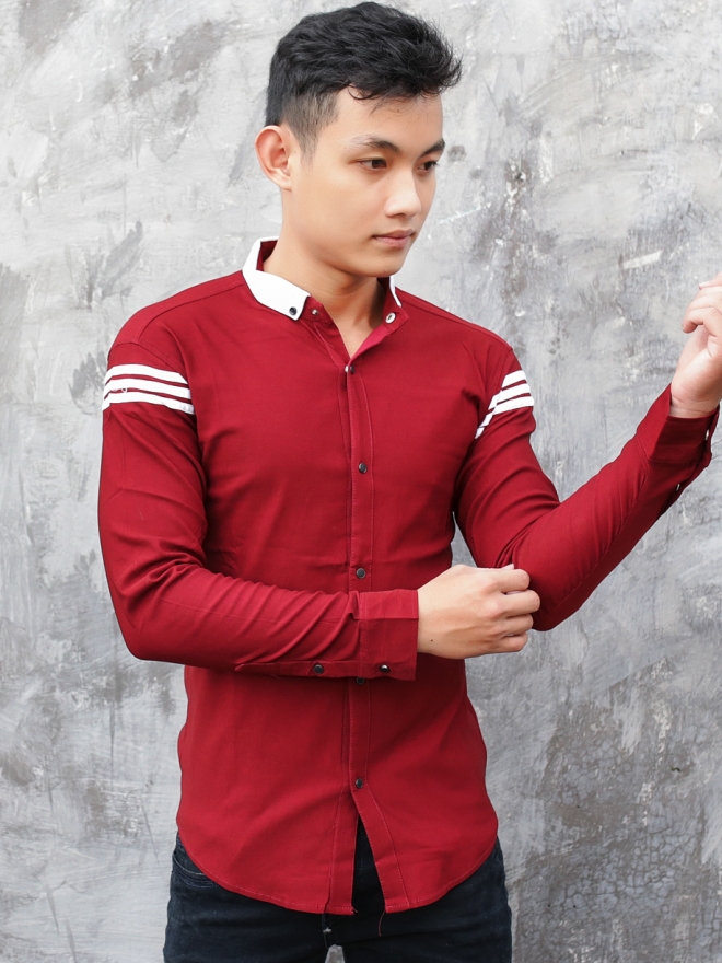 Áo sơ mi hàn quốc phối cổ đỏ đô asm717 - 1