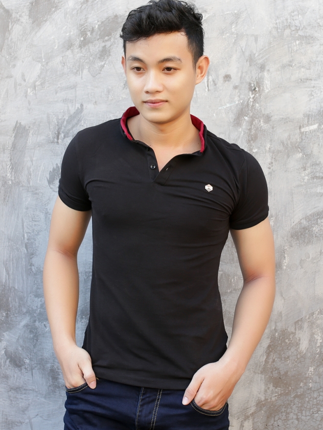 Áo thun cá sấu cổ lãnh tụ đen at566 - 1