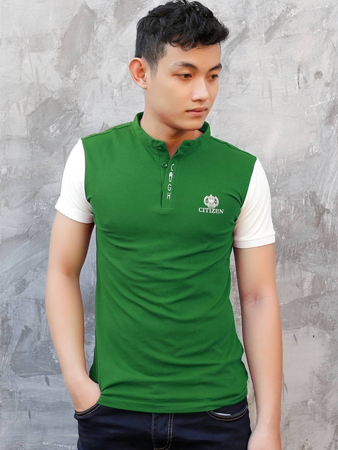 Áo thun cá sấu cổ lãnh tụ xanh lá cây at574 - 1