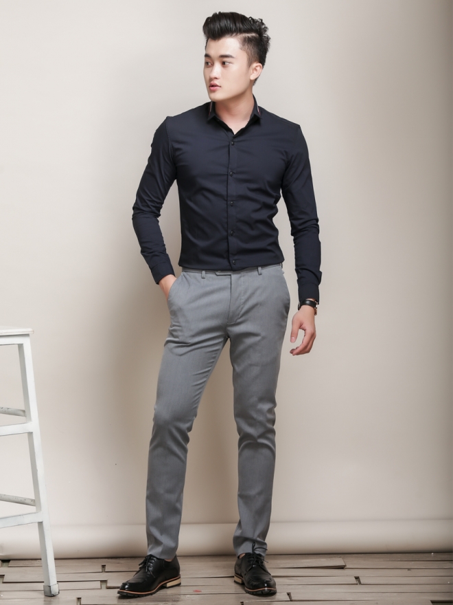 Áo sơ mi hàn quốc xanh đen asm779 - 2