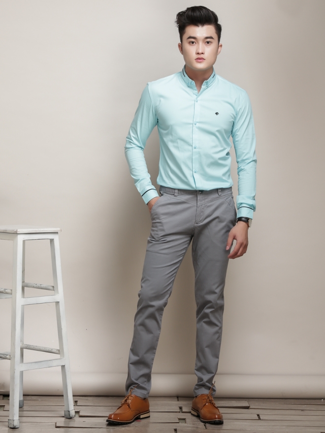 Áo sơ mi hàn quốc xanh ngọc asm775 - 5