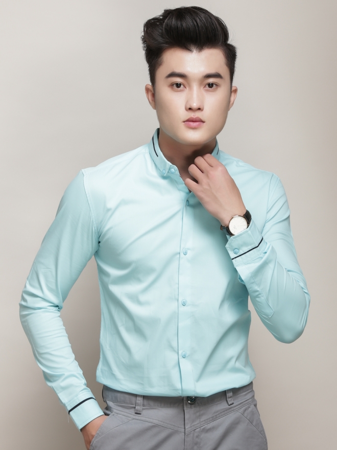 Áo sơ mi hàn quốc xanh ngọc asm775 - 3