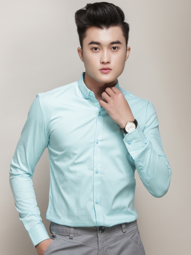 Áo sơ mi hàn quốc xanh ngọc trơn asm777 - 4