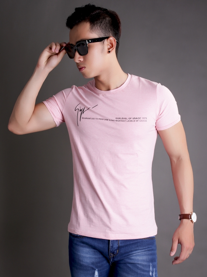 Áo thun cổ tròn hồng at597 - 1