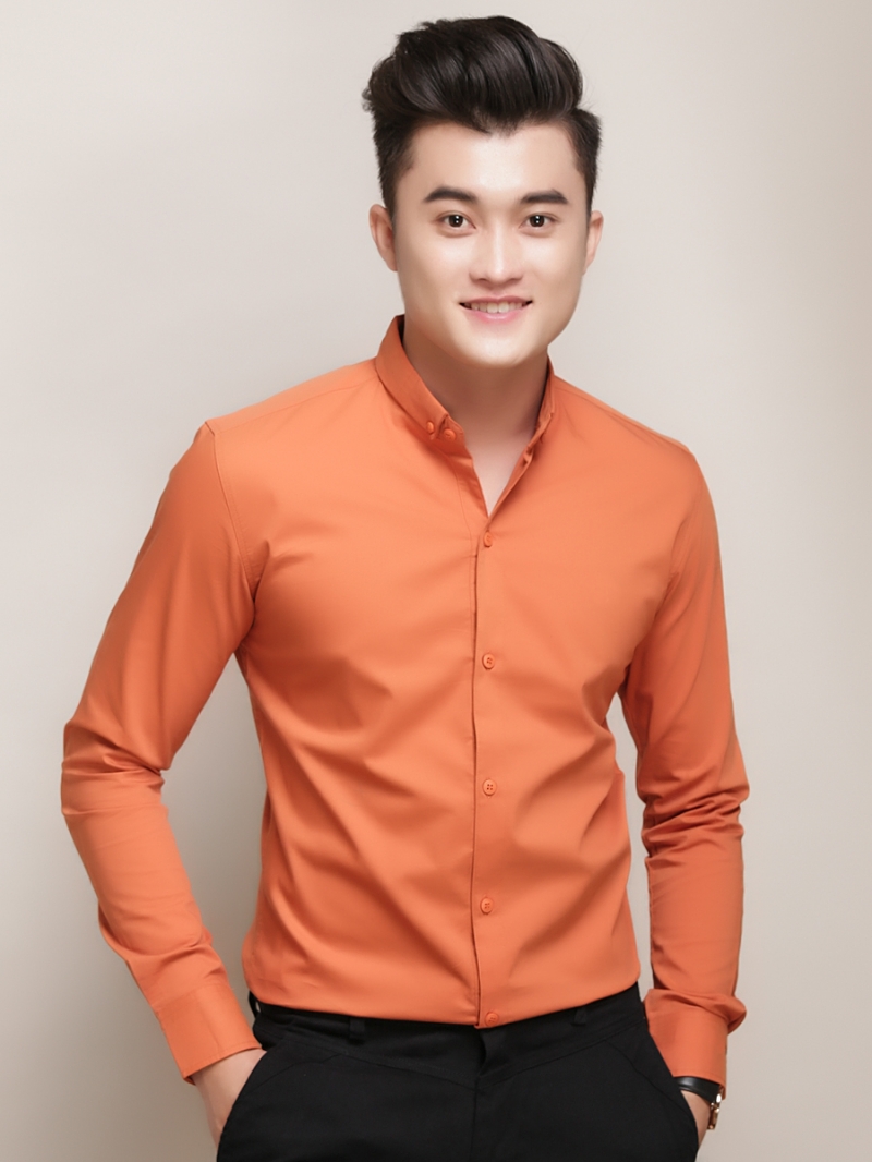 Áo sơ mi hàn quốc cam trơn asm788 - 1