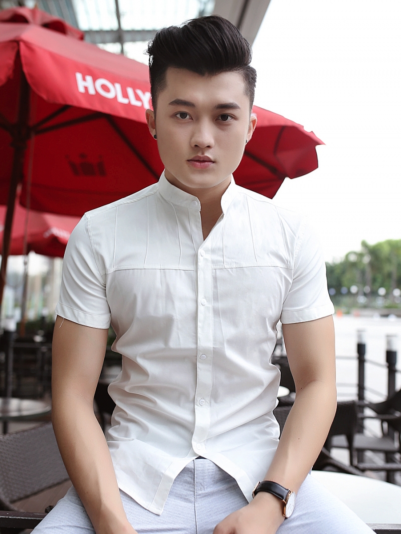 Áo sơ mi cổ lãnh tụ ngắn tay trắng asm798 - 1