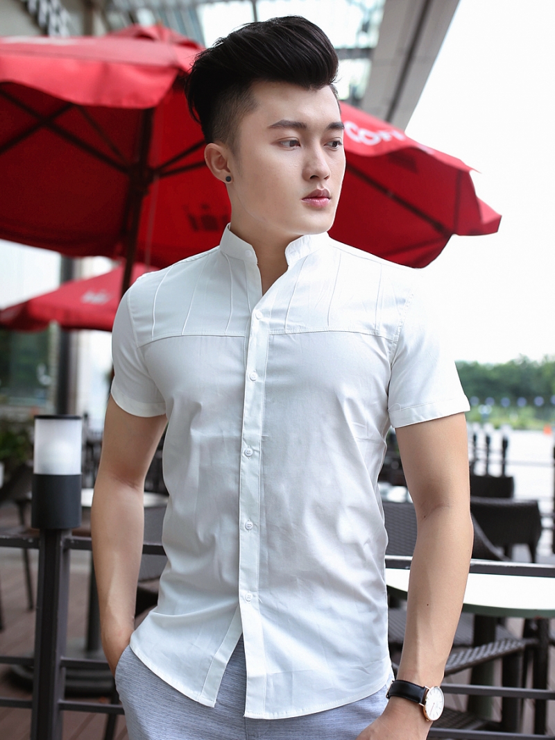 Áo sơ mi cổ lãnh tụ ngắn tay trắng asm798 - 2
