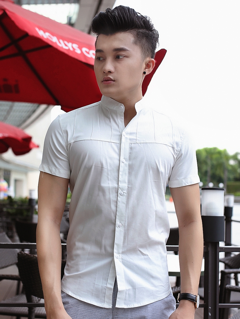Áo sơ mi cổ lãnh tụ ngắn tay trắng asm798 - 3