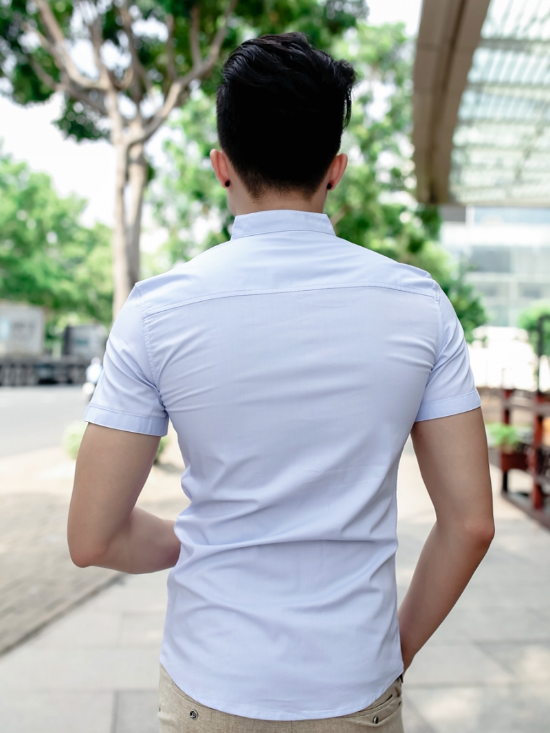 Áo sơ mi cổ lãnh tụ ngắn tay xanh da trời asm798 - 3